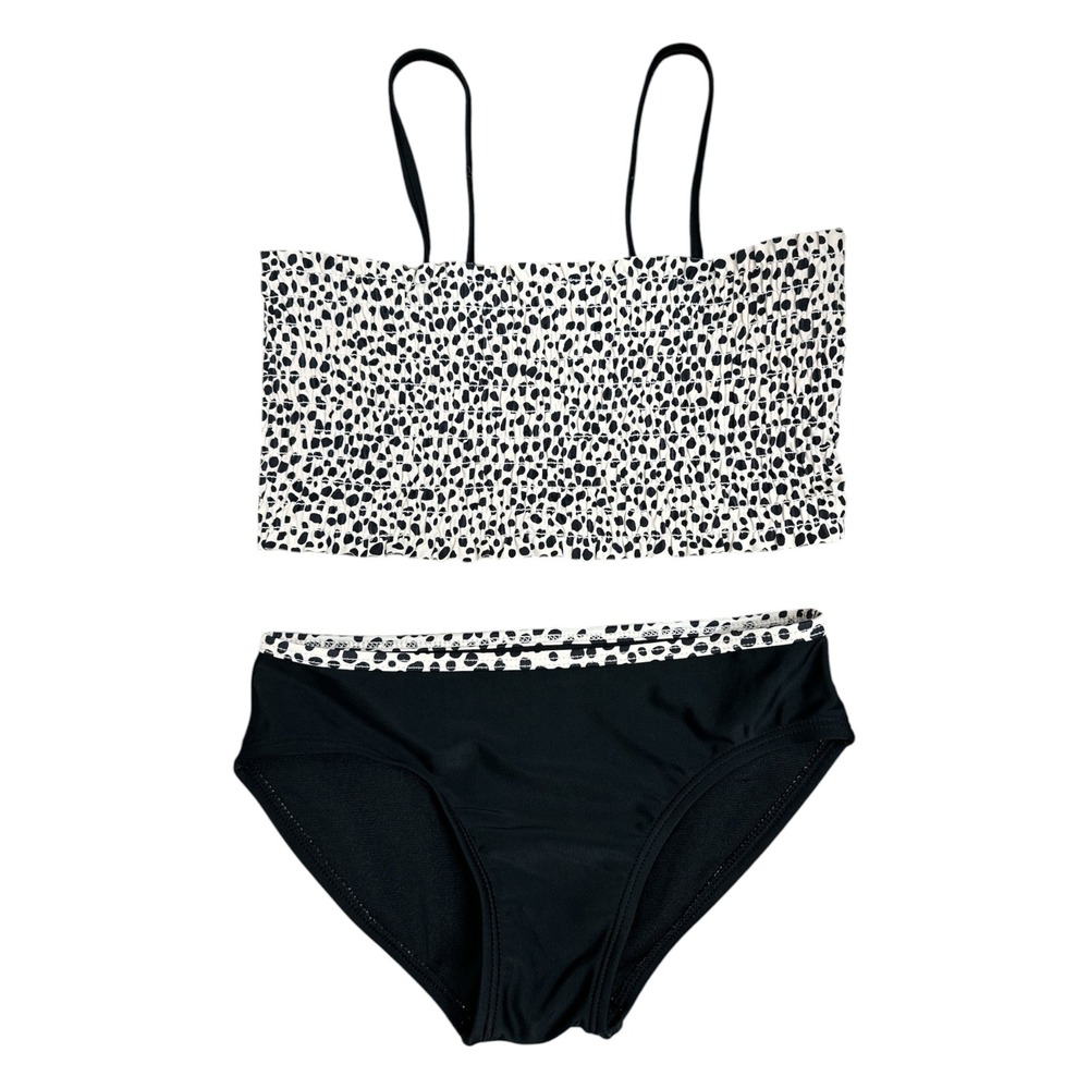 O'Rageous Girls Size 10 Cheetah Print Smocked Two Piece Swimsuit Black Cream
